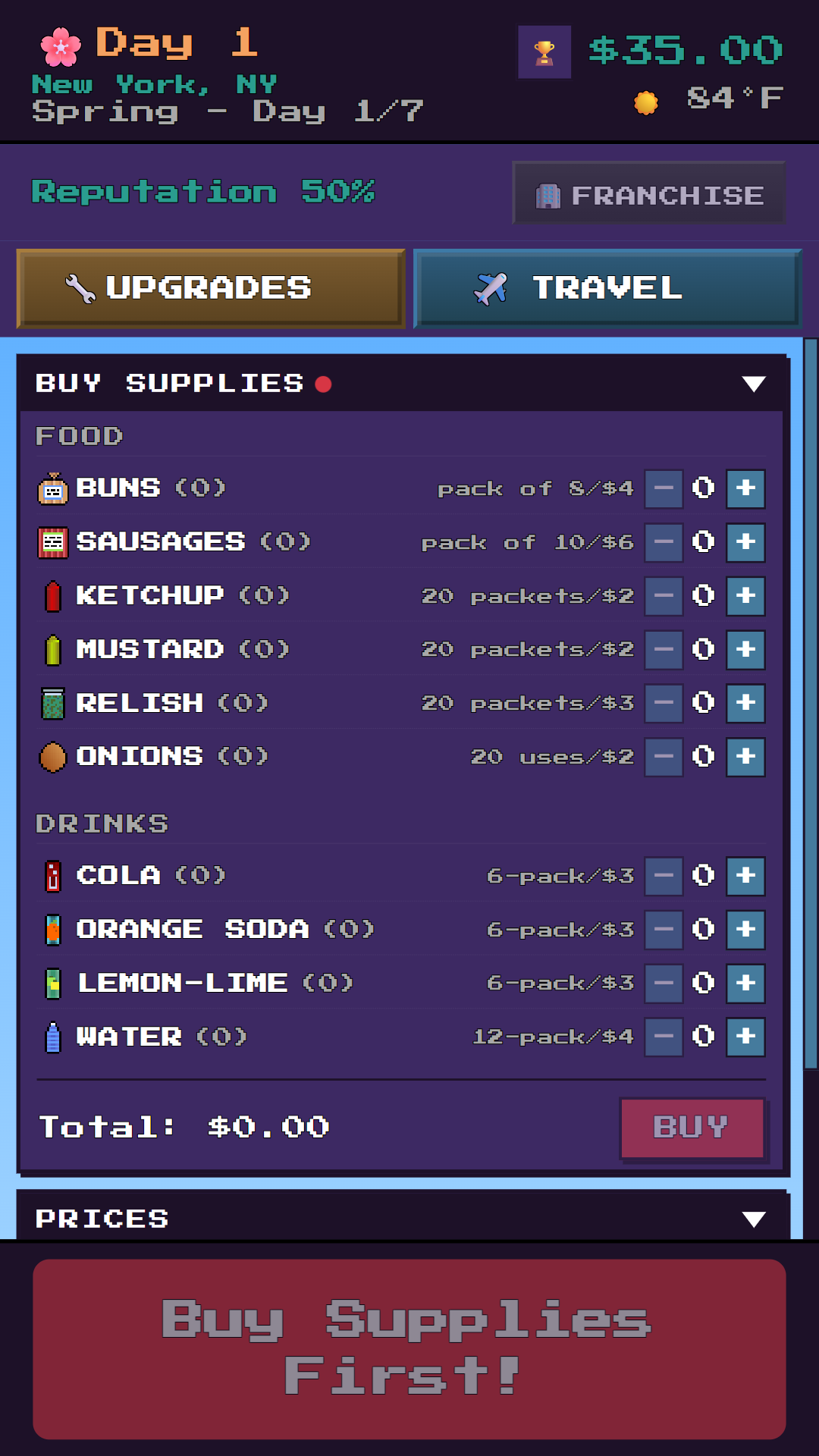 Buying supplies and setting prices on day one in New York