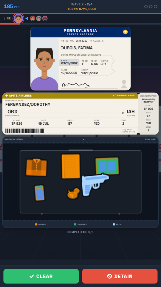 Checking a passenger's ID and boarding pass at the checkpoint